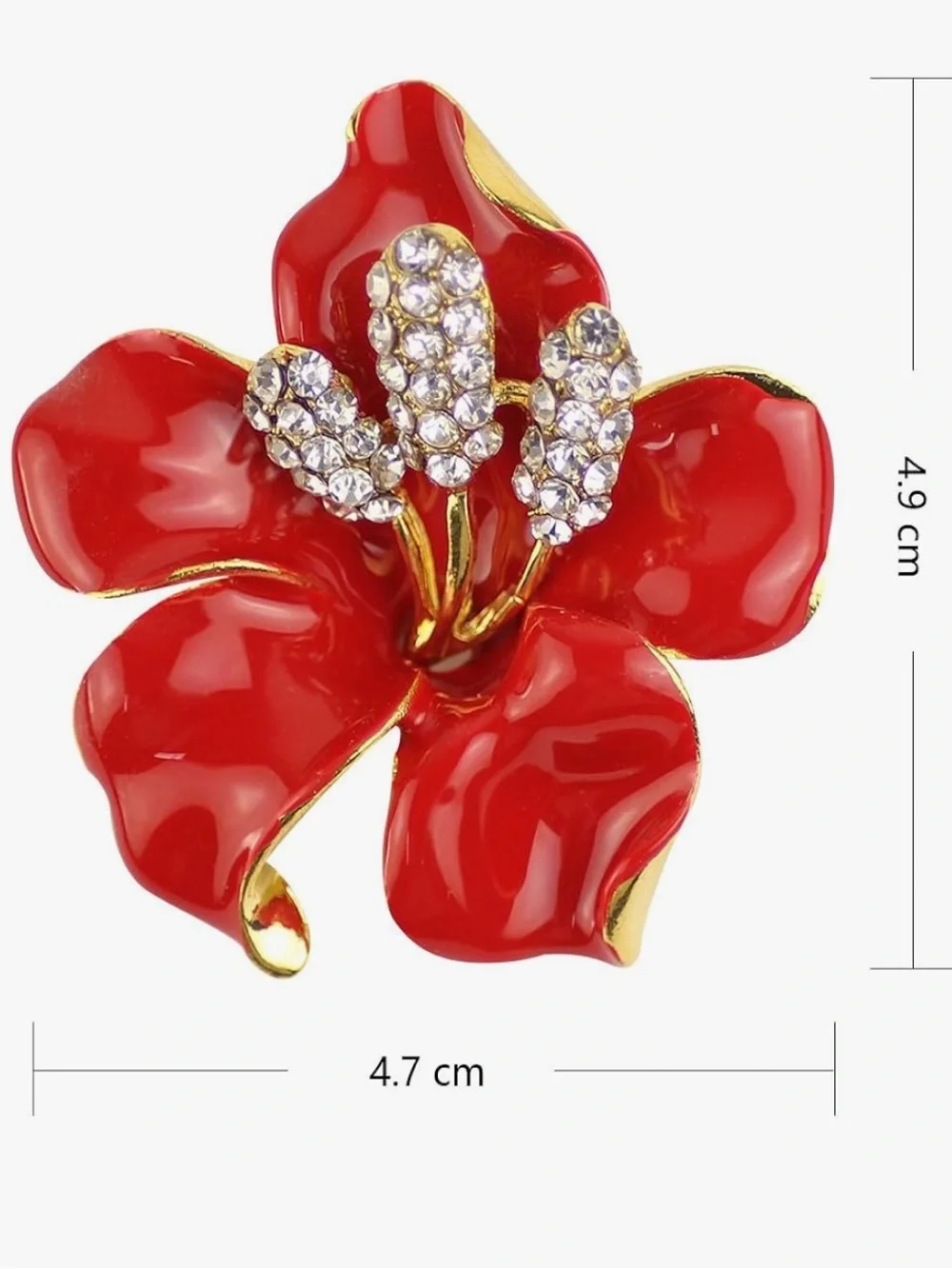 Anthropologie Red Enamel Floral Brooch with Crystal Accents